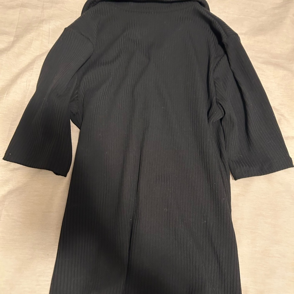 Black Ribbed Polo with Buttons - Picture 3 of 3